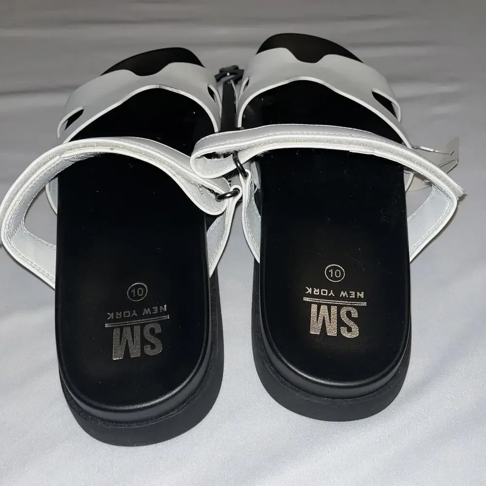 SM New York Steve Madden Moana Women's 10M White Black Slides Sandals Flatform